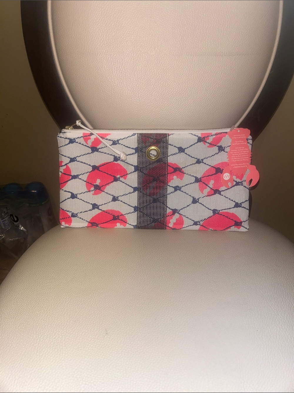 ALAINA MARIE Portland Maine MESH pouch/zip Blue, Orange & White Bag
